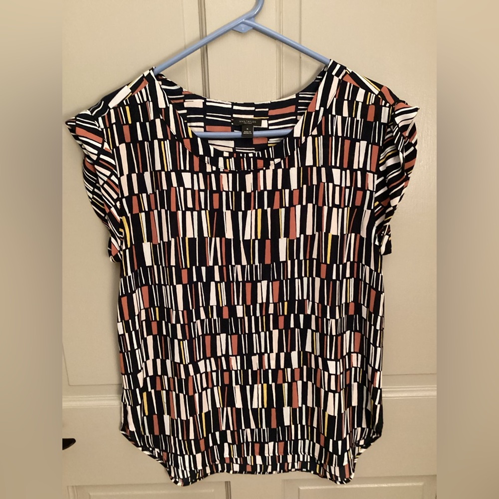 Ann Taylor Black and Pink Geometric Blouse